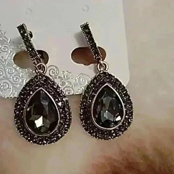Boho Vintage Grey Crystal Earrings - Picture 2 of 8